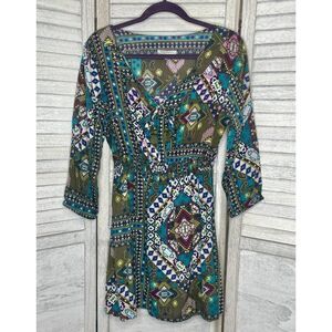 World Market Dress Geometric Aztec Pattern Long Sleeve Size Small/Medium